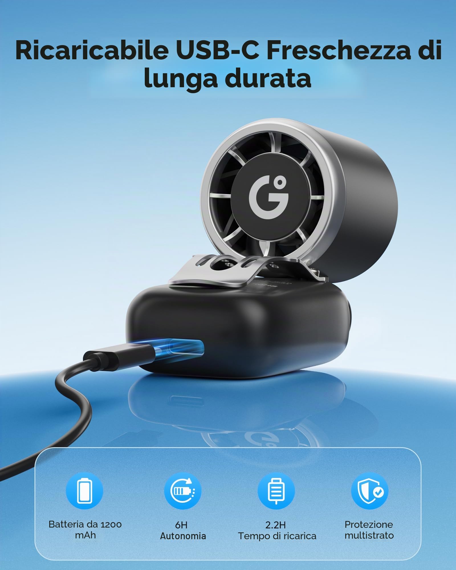 gaiatop Ventilatore a clip per cappello, ventilatore turbo portatile a 3 velocità, mini ventilatore a mani libere, pieghevole a 180°, ventilatore personale per golf all'aperto, viaggi, (nero)