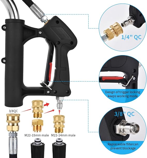 24 FT Telescoping Pressure Washer Wand Extension, Aluminum Power Washer Extension Wand with Brush Head, 7 Nozzle Tips, 3 Adapters & Support Harness, Gutter Cleaning Tools for 2 Story House