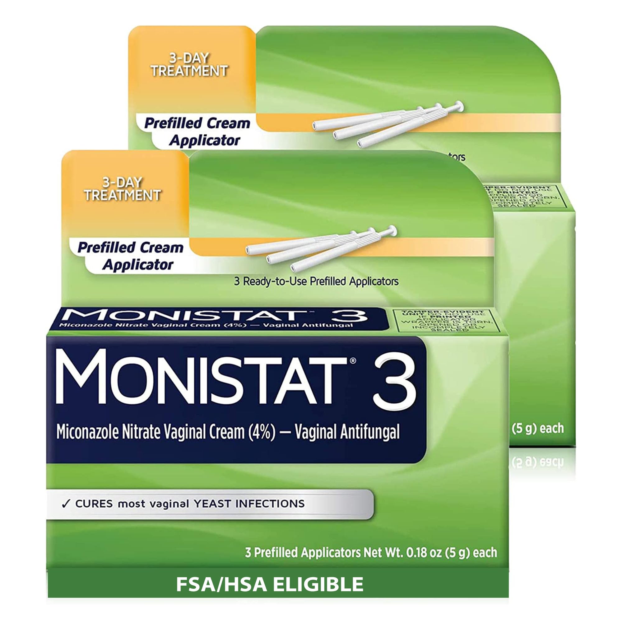 Monistat 3 Day Yeast Infection Treatment for Women, 3 Miconazole Prefilled Cream Applicators, 2 Pack