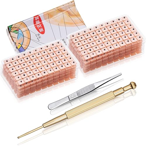 1200 Pieces Magnetic Acupressure Ear Beads Ear Counts Acupuncture Acupressure Tools Disposable with Acupuncture Point Chart Probe and Tweezers