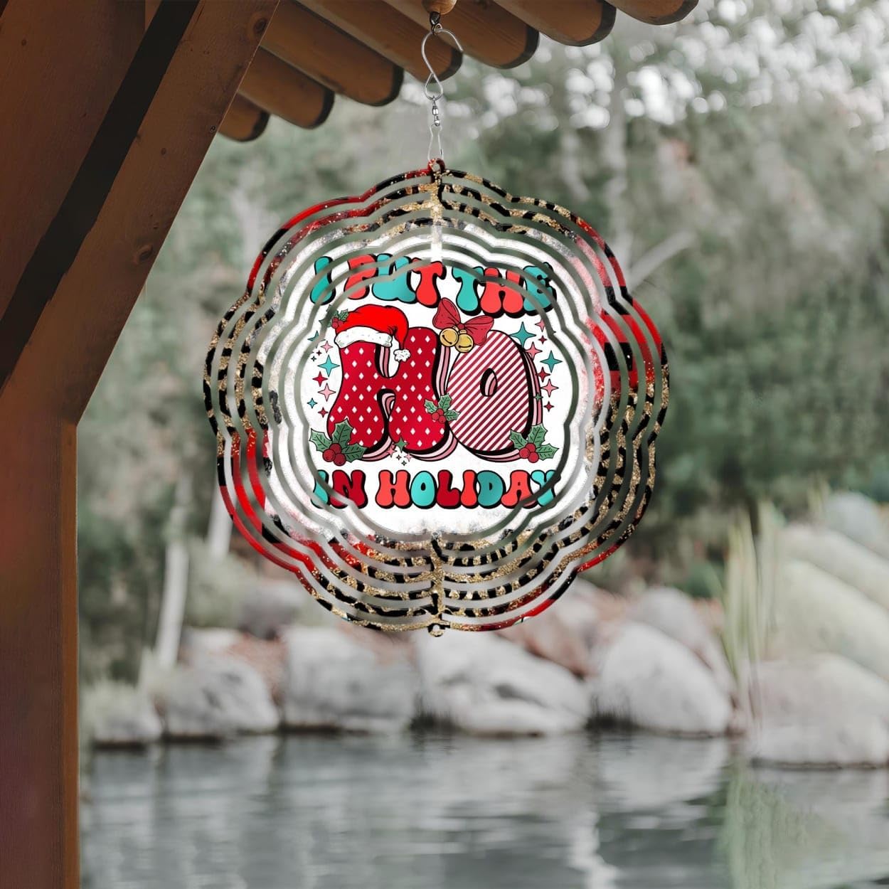 I Put The Ho in Holiday Christmas Wind Spinners 3D Stainless Steel Laser Cut Metal Double Sided Printing-Hanging Indoor/Outdoor Decorations Yard Gardening Decor,Metal Kinetic Art 16x16 inches