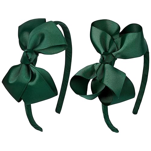DEEKA 2 diademas de lazo verde oscuro de 4 pulgadas, lazos para el pelo con cinta de grogrén para niños pequeños, accesorios para niñas pequeñas,