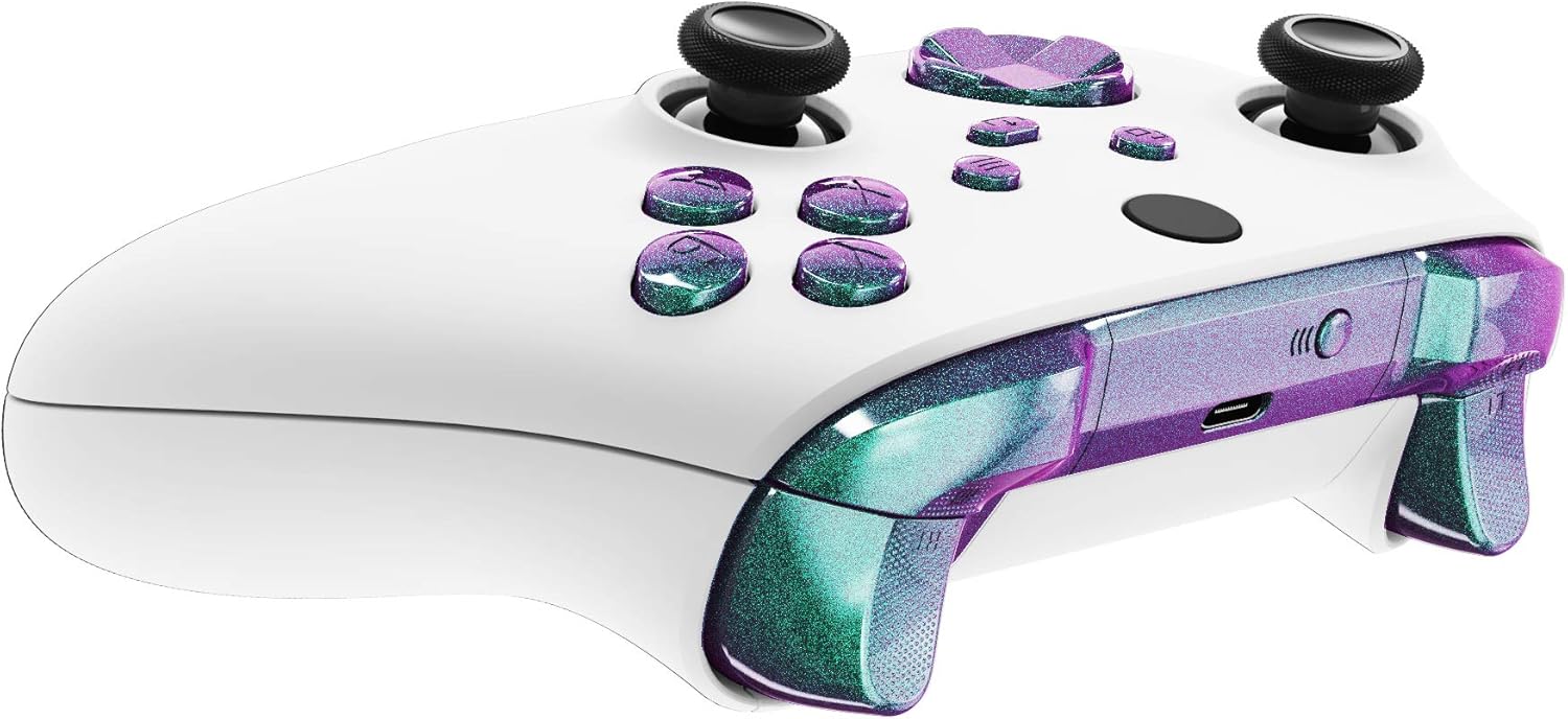 eXtremeRate Replacement Buttons for Xbox Core Wireless Controller, Chameleon Green Purple Bumpers Trigers Dpad ABXY Start Back Sync Share Keys Accessories Parts for Xbox Series X & S Controller - Image 6