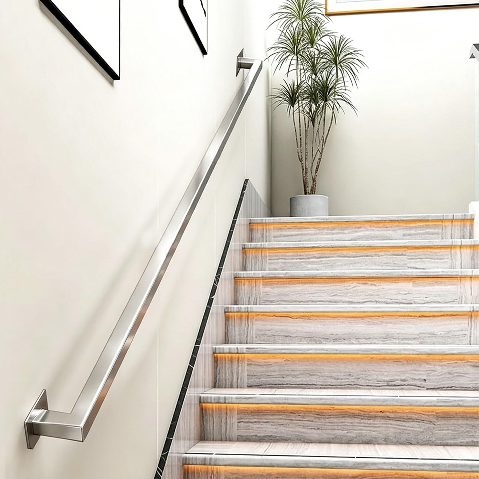 Stainless Steel Staircase Banister Hand Rail for Stairs - Complete Kit. 30cm-600cm Industrial Stair Railings Grab Bar Safety, Wall Mounted Stair Handrail(18ft/540cm)