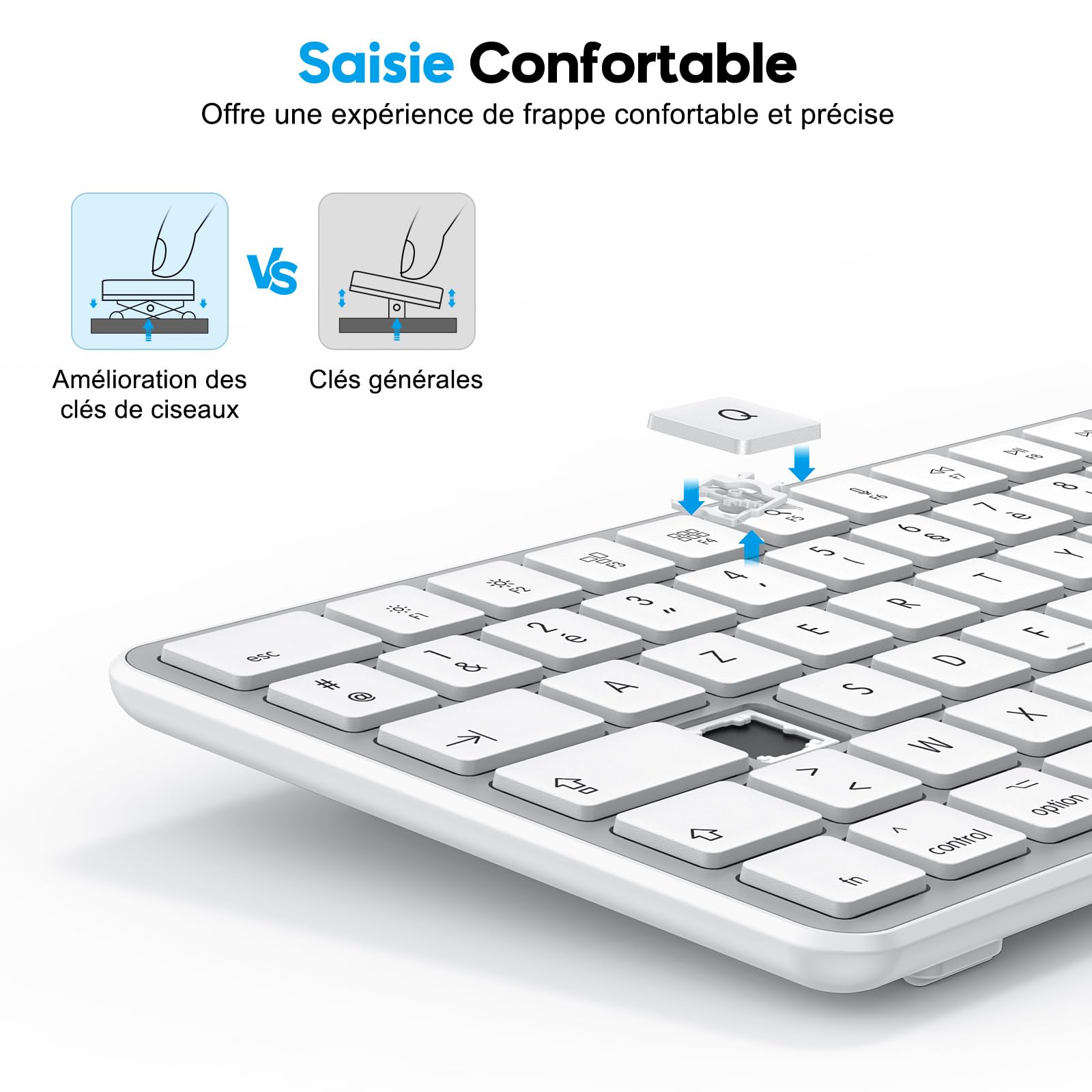 OMOTON Clavier Bluetooth sans Fil pour Mac AZERTY Français, Argent | Rechargeable, Multi-dispositifs avec 3 Canaux Bluetooth pour Apple MacBook Pro/Air, Mac Pro/Mini, iMac