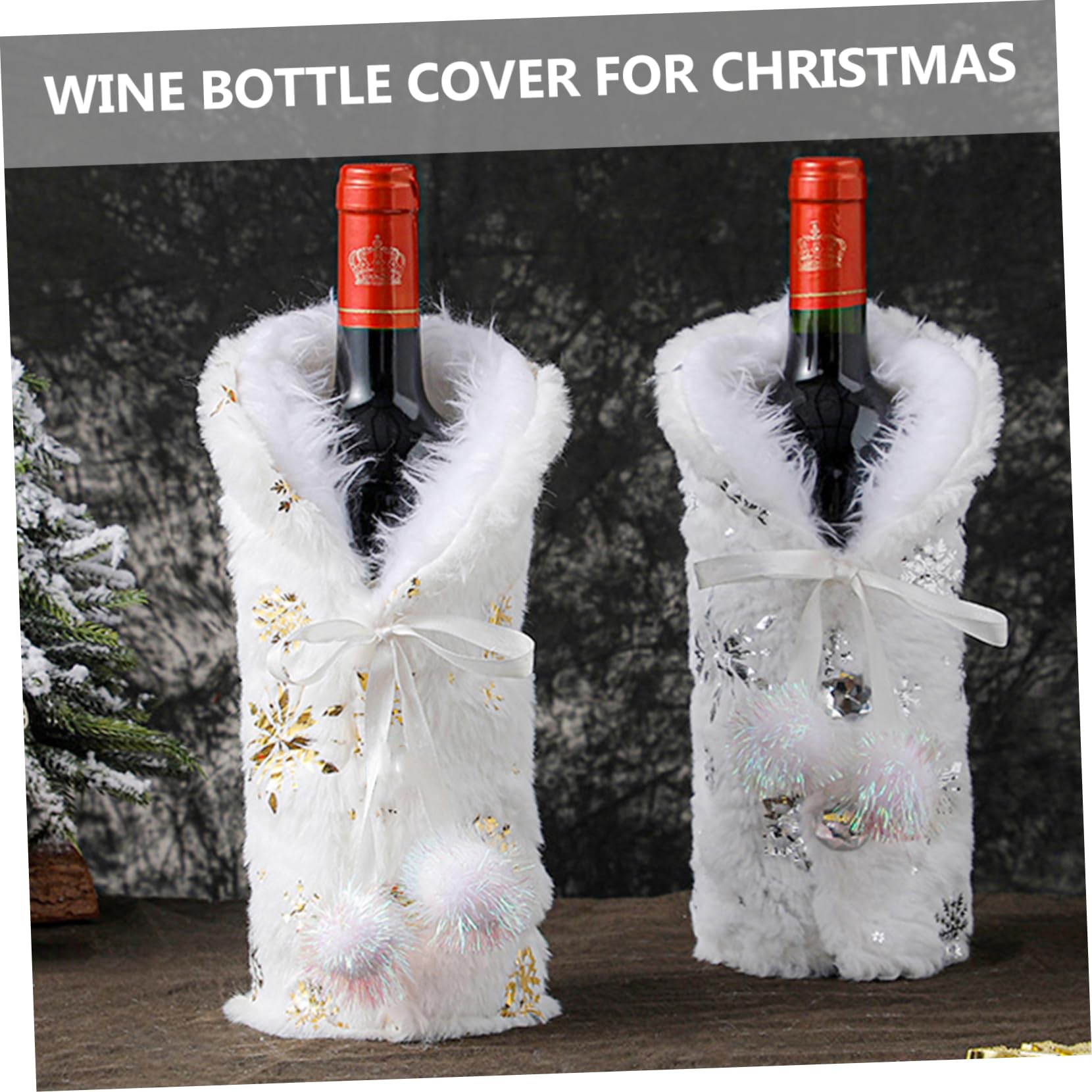 TOPBATHY Lot De 4 Housses De Bouteille De Vin De Noël Motif Flocon De Neige Réutilisables Décoratives 2 Pièces X 4
