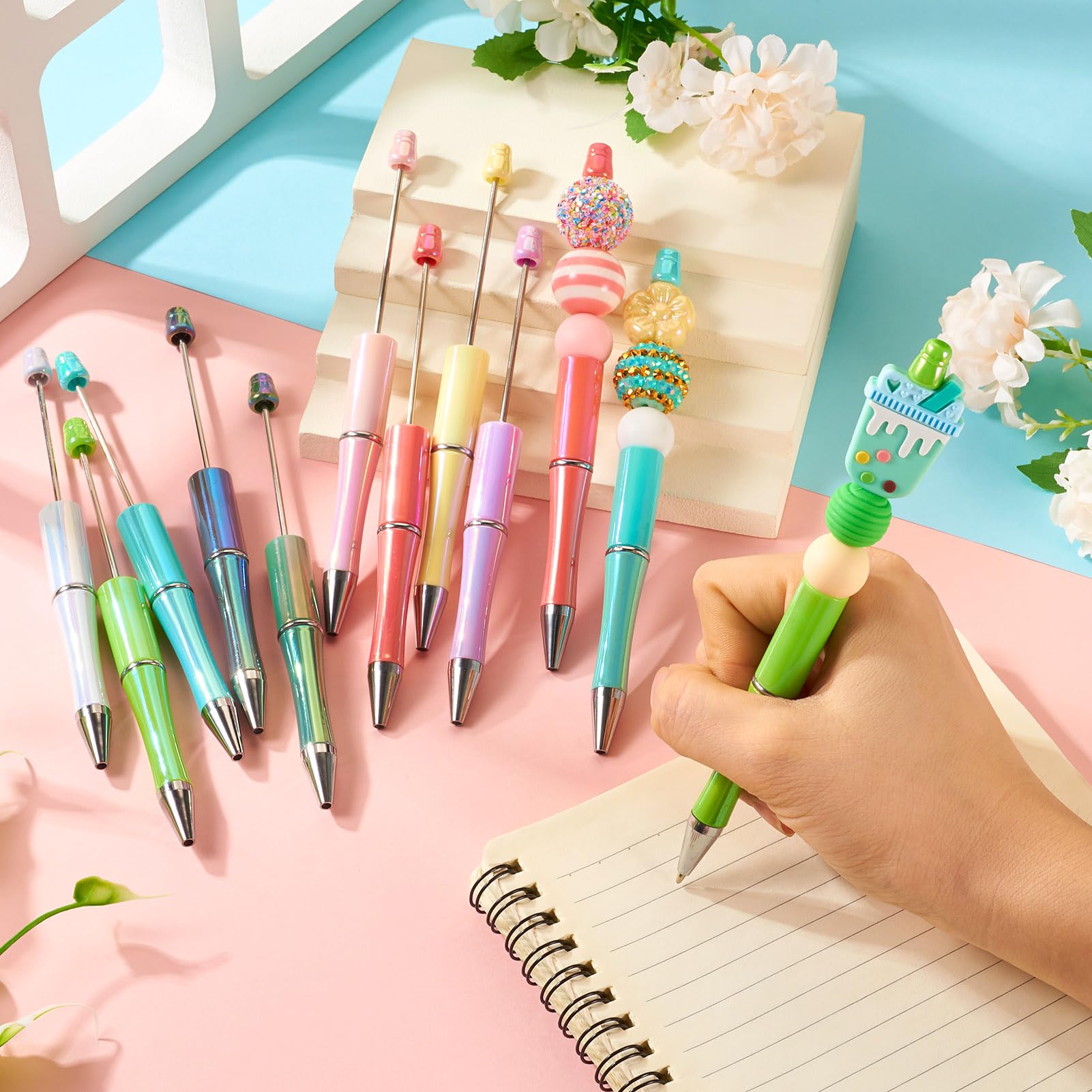 PandaHall 9pcs Beadable Pens Bulk Plastic Beaded Pens Iridescent Shaft Ballpoint Pens for Pen Decorations School Office Craft Supplies - Image 4