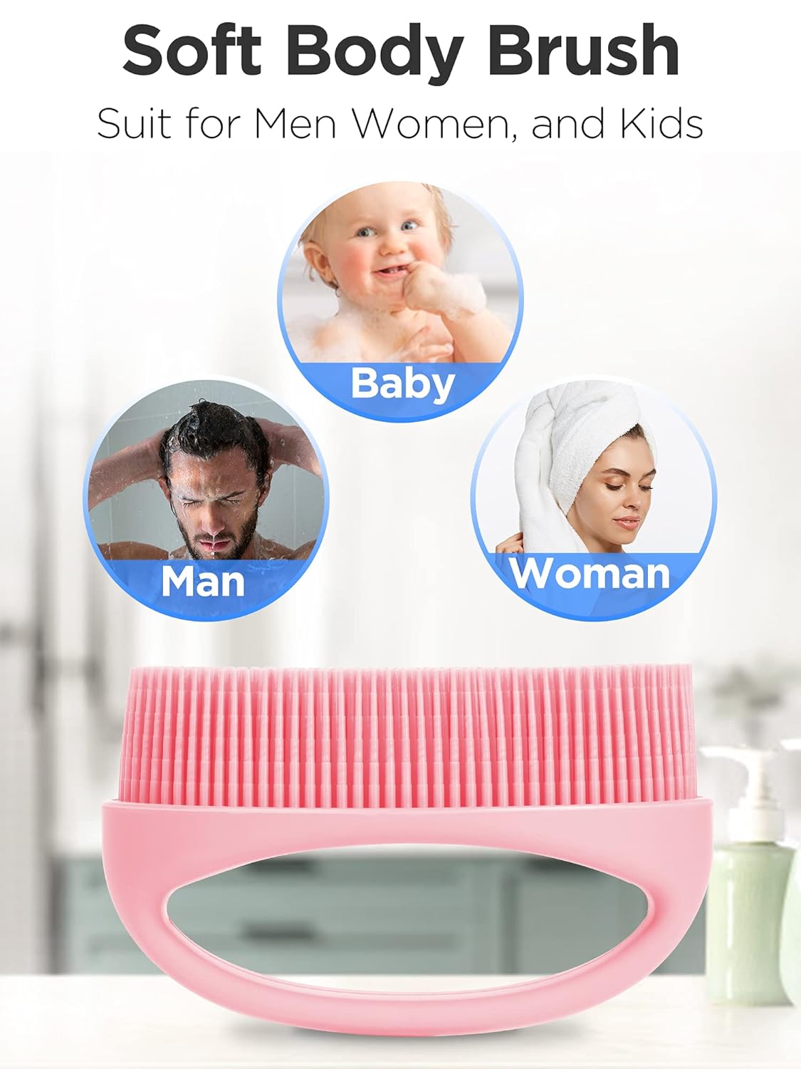 HEETA Hand-Held Body Shower Brush 2-Pack Soft Silicone Body Scrubber for Brushing Gentle Exfoliating Bath Cleansing Bath Brush for Men Women Kids All Kind of Skin (Pink & Green) : Beauty & Personal Care