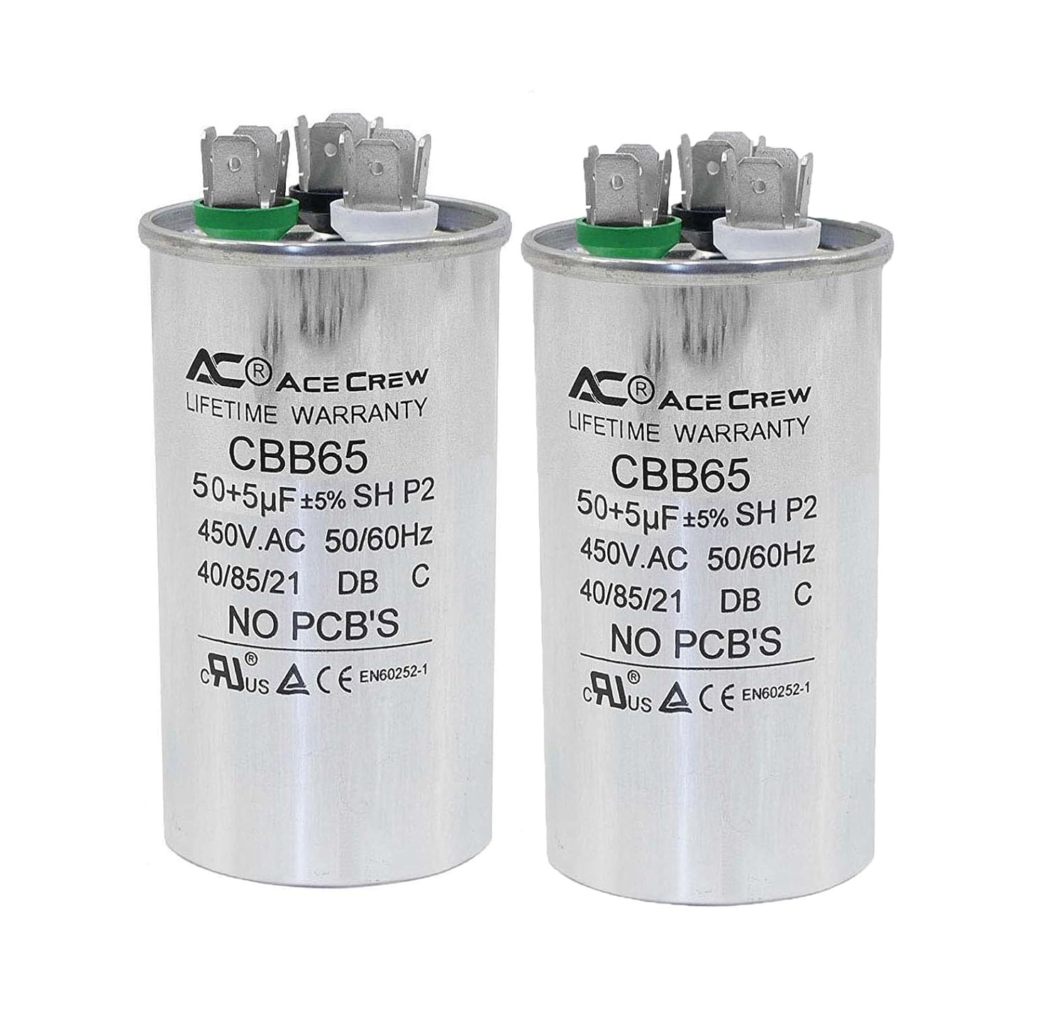 AceCrew Dual Run Capacitors 35 + 5 uF Five Pack CBB65 – 370V/440V Round HVAC AC Capacitor for Air Conditioner, Heat Pump, Fan Motor Start (35 + 5 uF - 5 Pk)