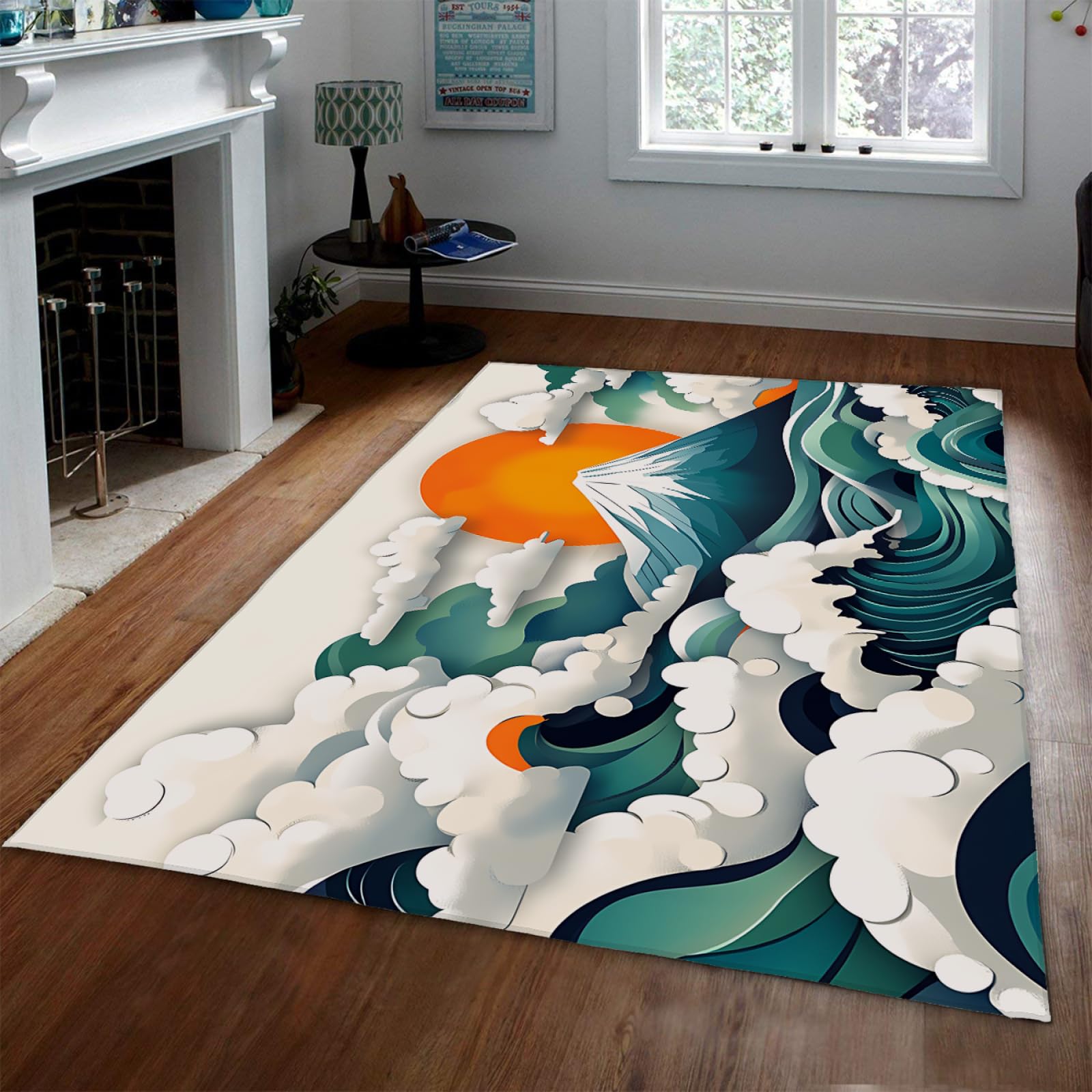 Tapis japonais Ukiyo-e 60x90cm Vague de Kanagawa lavable et mince pour décorer une salle de classe