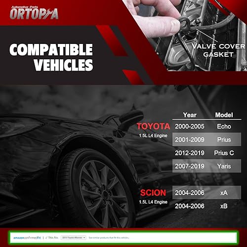 Miniatura 6 de VS50624R - Juego de juntas para tapa de válvula compatible con Toyota Echo Prius Prius C Yaris 2000-2019 y Scion xA xB 1.5L I4 2004-2006