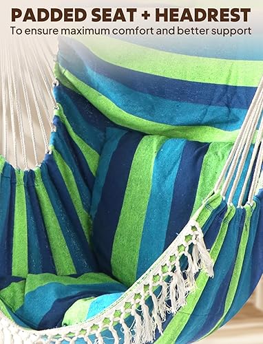 Miniatura 4 de Chihee Silla hamaca colgante de hasta 500 libras, 2 cojines incluidos, barra separadora de metal con ranuras antideslizantes, silla colgante