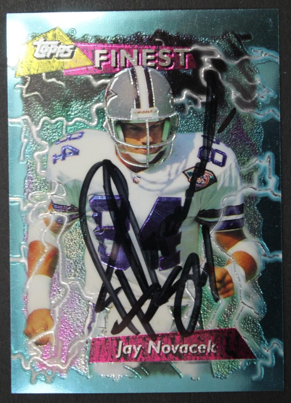 Jay Novacek Dallas Cowboys Autographed 1995 Topps Finest Football Card #4