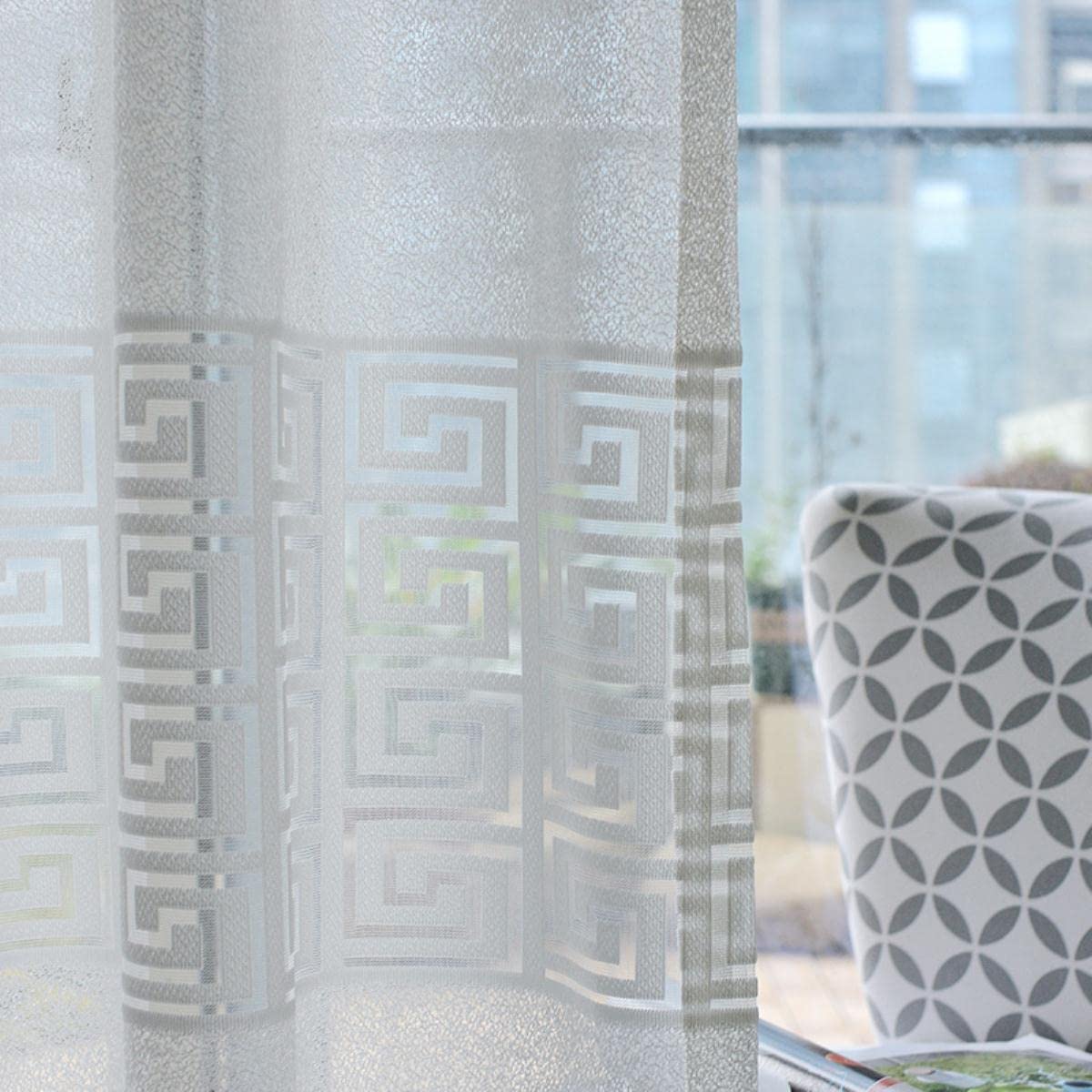Rideaux en Tulle Blanc Moderne pour Salon Chambre voilages géométriques Rideaux pour fenêtres-Tulle Blanc, W300xL260cm 1PC,Chine,Crochets