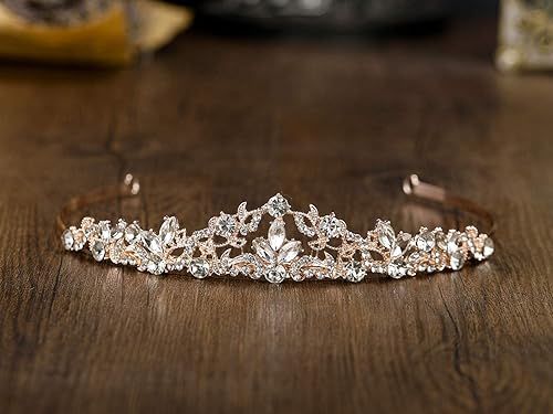 Miniatura 7 de SWEETV Tiara de boda con diamantes de imitación para novia, diadema de tiara de princesa, corona de novia, accesorios para el cabello de novia para