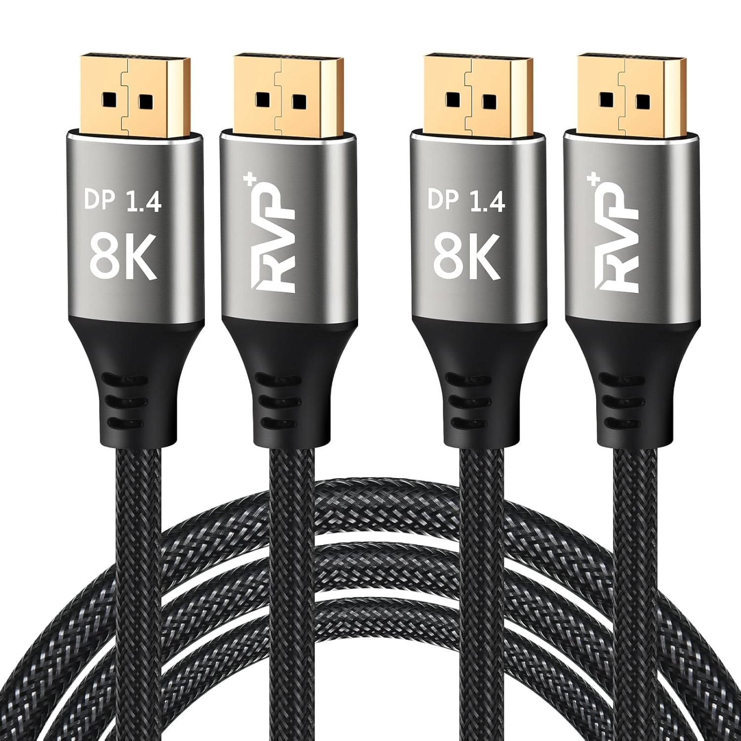 RVP+ DP1.4 Cable, 8K DisplayPort Cable (8K@60Hz, 4K@144Hz, 1080P@240Hz) Ultra DP2DP Braided Cord, HBR3 Support 32.4Gbps, Compatible for Gaming Laptop TV PC Computer Monitor – 3 Feet – 2 Pack – Black