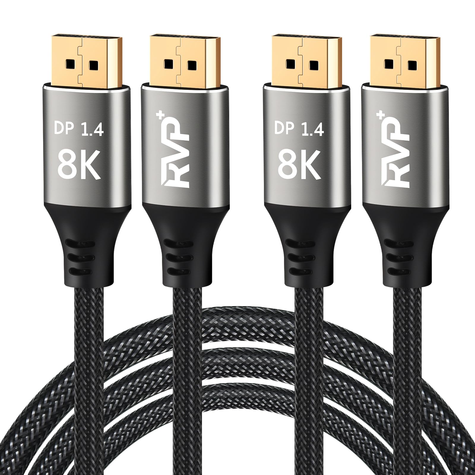 RVP+ 8K DisplayPort Cable DP to DP1.4 Cable (32.4Gbps, 2Pack, 3FT), Supports 8K at 60Hz and 4K at 144Hz, Ultra Slim Flexible - Black