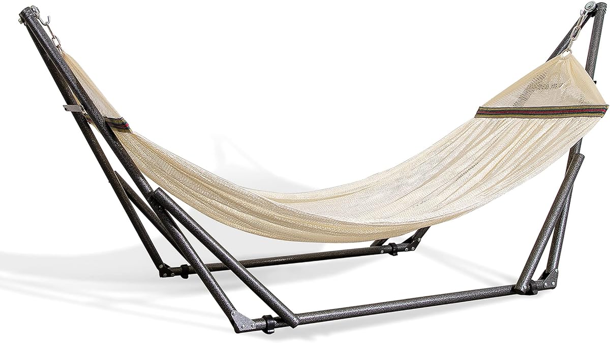 Portable Hammock with Collapsible Steel Stand, 450 lbs Capacity, No Tools Assembly, Carrying Bag Included, Perfect for Indoor Outdoor Backyard Patio Camping Beach, Ivory