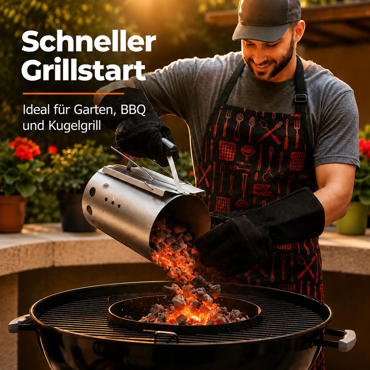 Uniflasy Anzündkamin für Weber 7416 Holzkohlegrill zubehör, 7416 XL 30,5cm | kompakter Grillanzünder mit zwei Griffen, Hochwertiger Grillkohleanzünder aus Edelstahl, Rapidfire Starter, Grillkamin(7416)