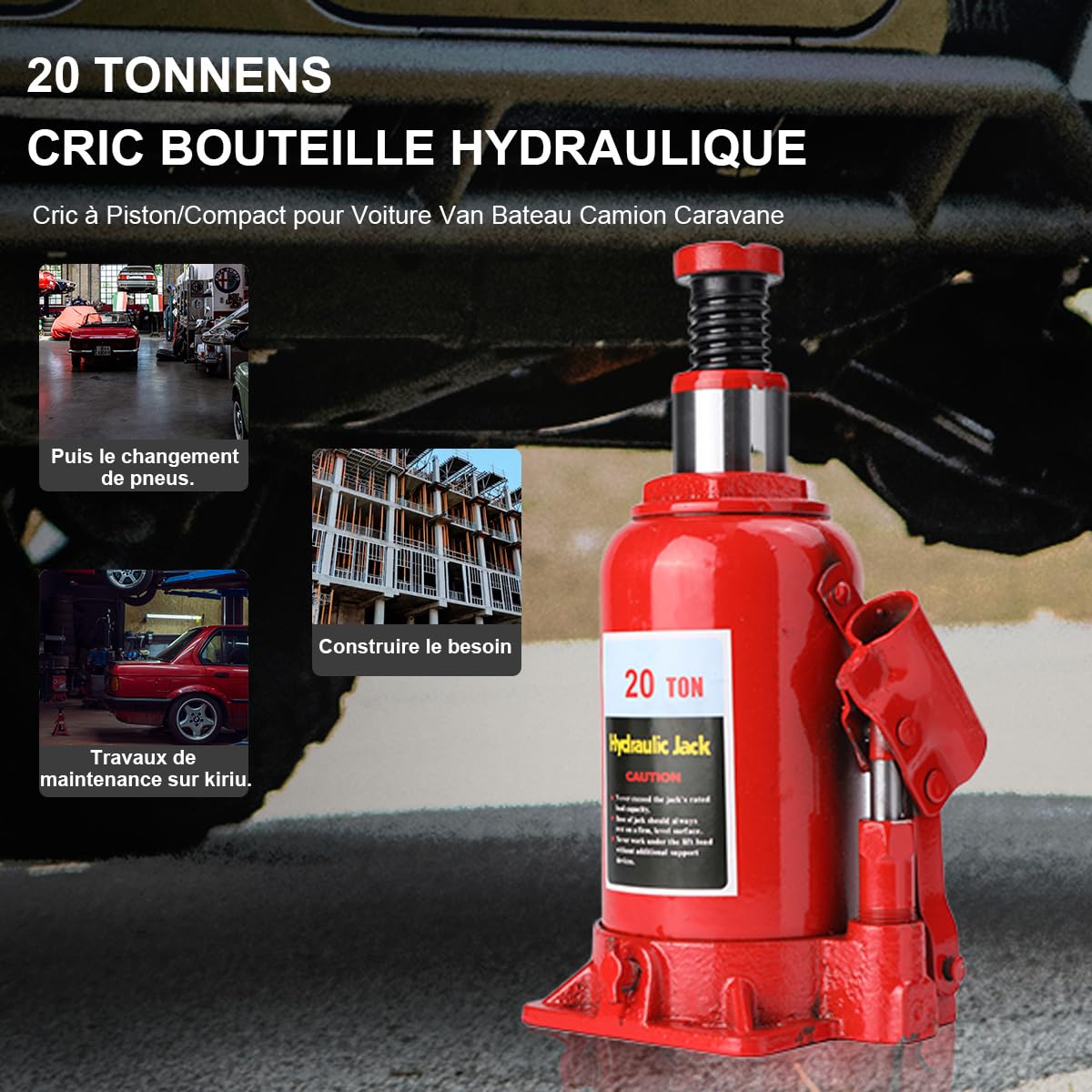 Cric Hydraulique,Cric Bouteille hydraulique 20 T Crics de Levage hydrauliques Portable Crics de Chariot hydrauliques Compact pour Voiture Van Bateau Camion Caravane