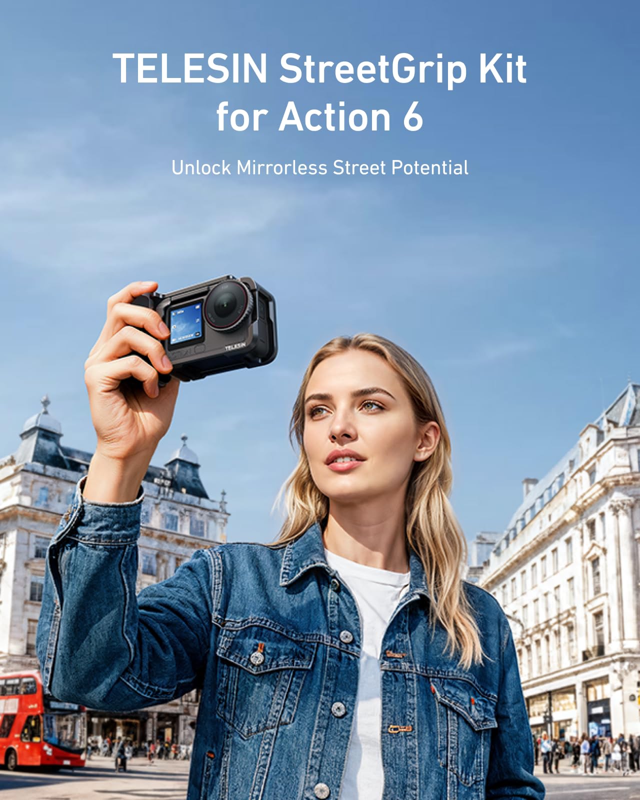 TELESIN Zestaw Street Grip do DJI Action 6 z metalową klatką króliczka | Uchwyt na aparat z konstrukcją kołyskową | Obudowa ze stopu aluminium | Backup Gniazdo na kartę TF |
