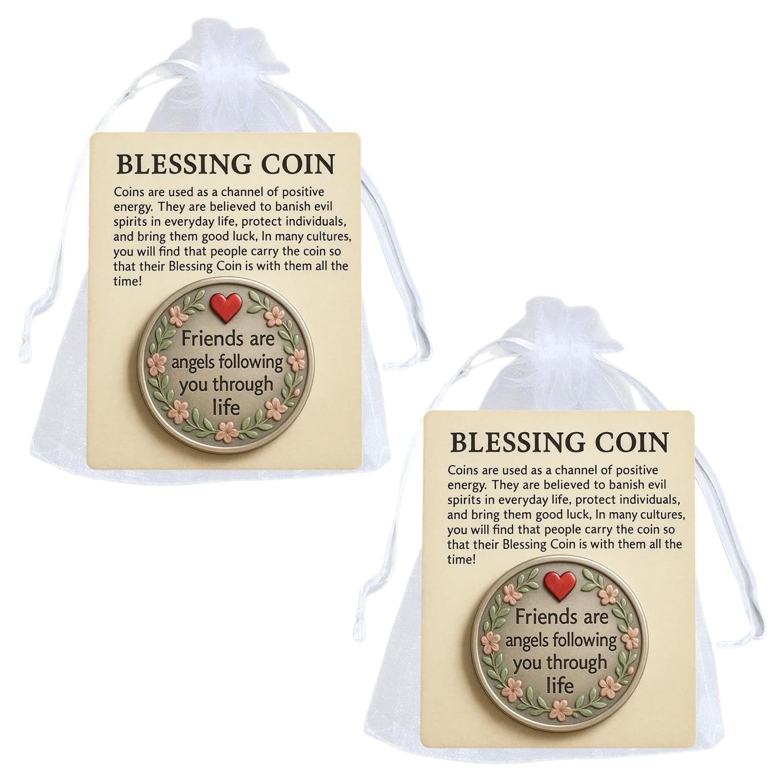 Jazuaiao Heartwarming Friendship Coin, Pocket Sized Blessing with Sentimental Card, Meaningful Angelic Friend Message Coin