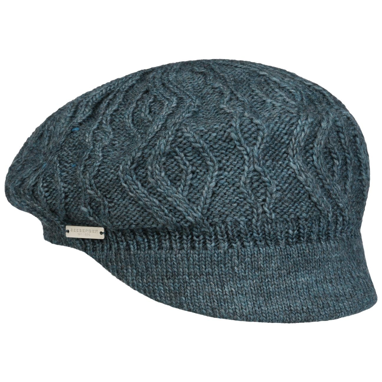 Seeberger Annelie Knit Newsboy Cap Women - Flat hat Peaked caps with Peak, Lining Winter Autumn-Winter - One Size Petrol Blue