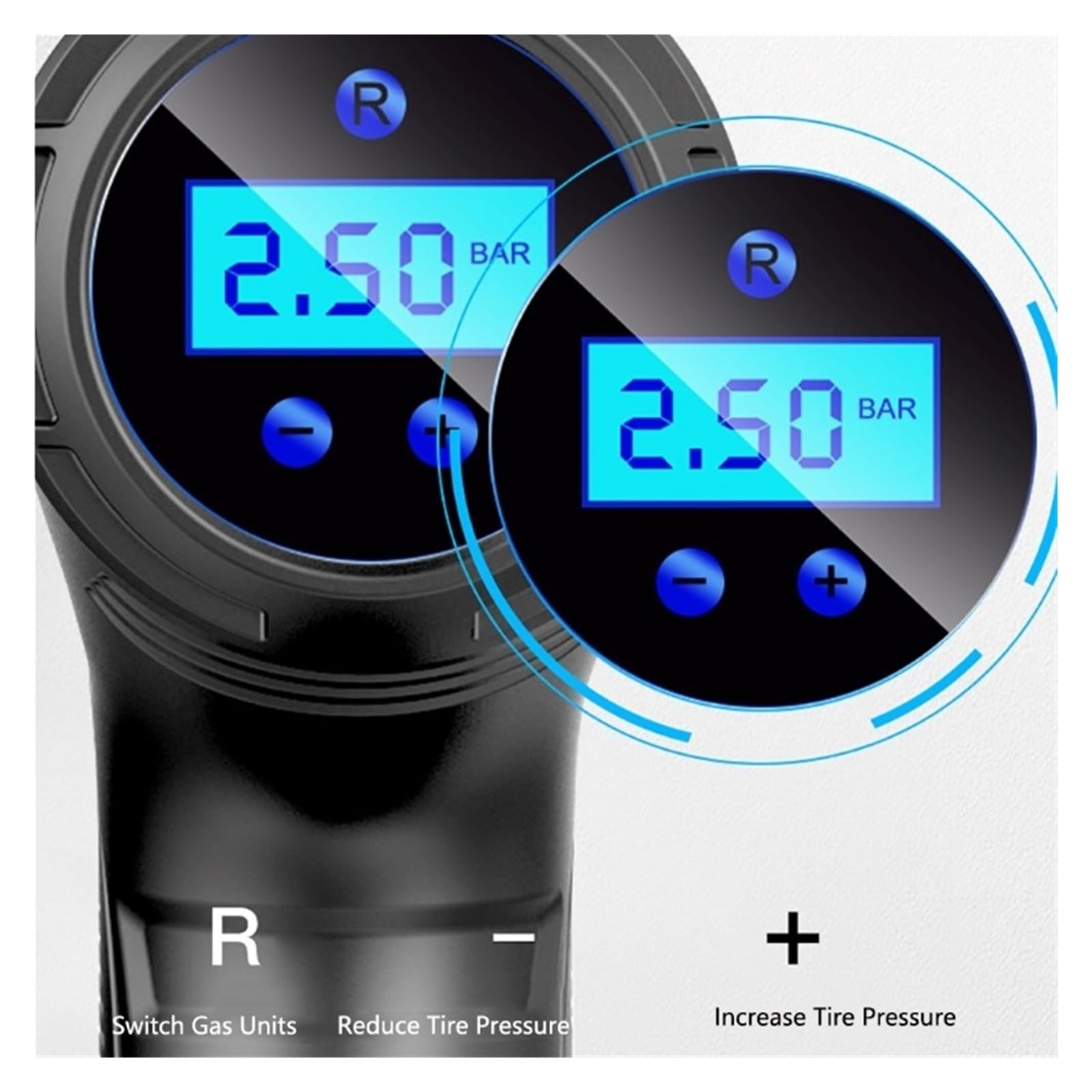 120W Samochodowa Pompa Powietrza Bezprzewodowa/przewodowa Elektryczna Pompka Do Opon Samochodowych Przenośna Sprężarka Cyfrowa Inflator Szybkie Pompowanie Wysiłku(Wired Digital)
