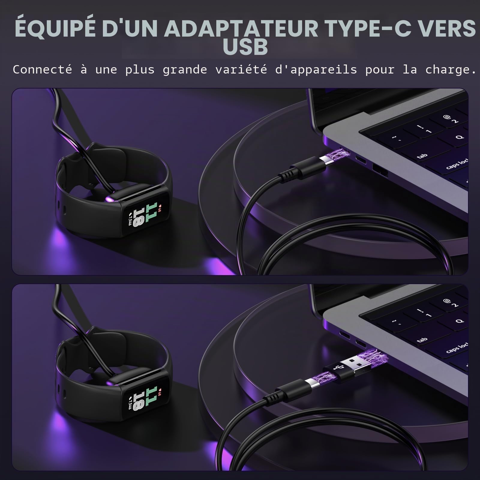 Câble de Charge USB C Compatible avec Fitbit Charge 6/Charge 5/Luxe, 1 PCS | 1Mètre Câble de Chargement Magnétique pour Fitbit Charge 6 Charge 5 Smartwatch avec Adaptateur Type C vers USB A