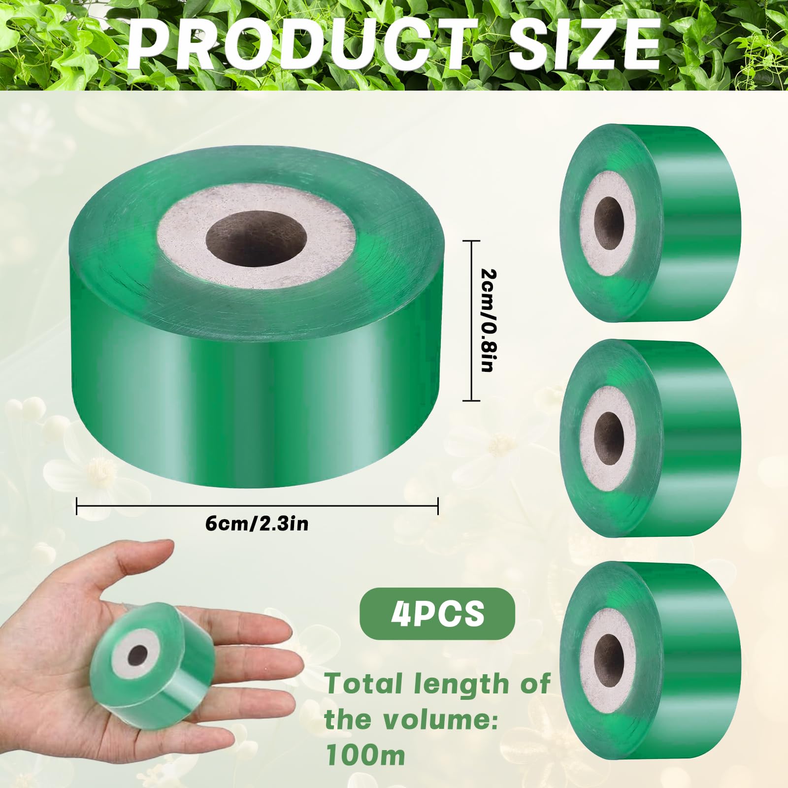 Cinta de Injerto de 4 Rollos, 120 mx 2 cm, Cinta Elástica de Injerto de Árbol, Cinta de Reparación de Plantas, para Brotes, Plantas, Reparación de Plantas