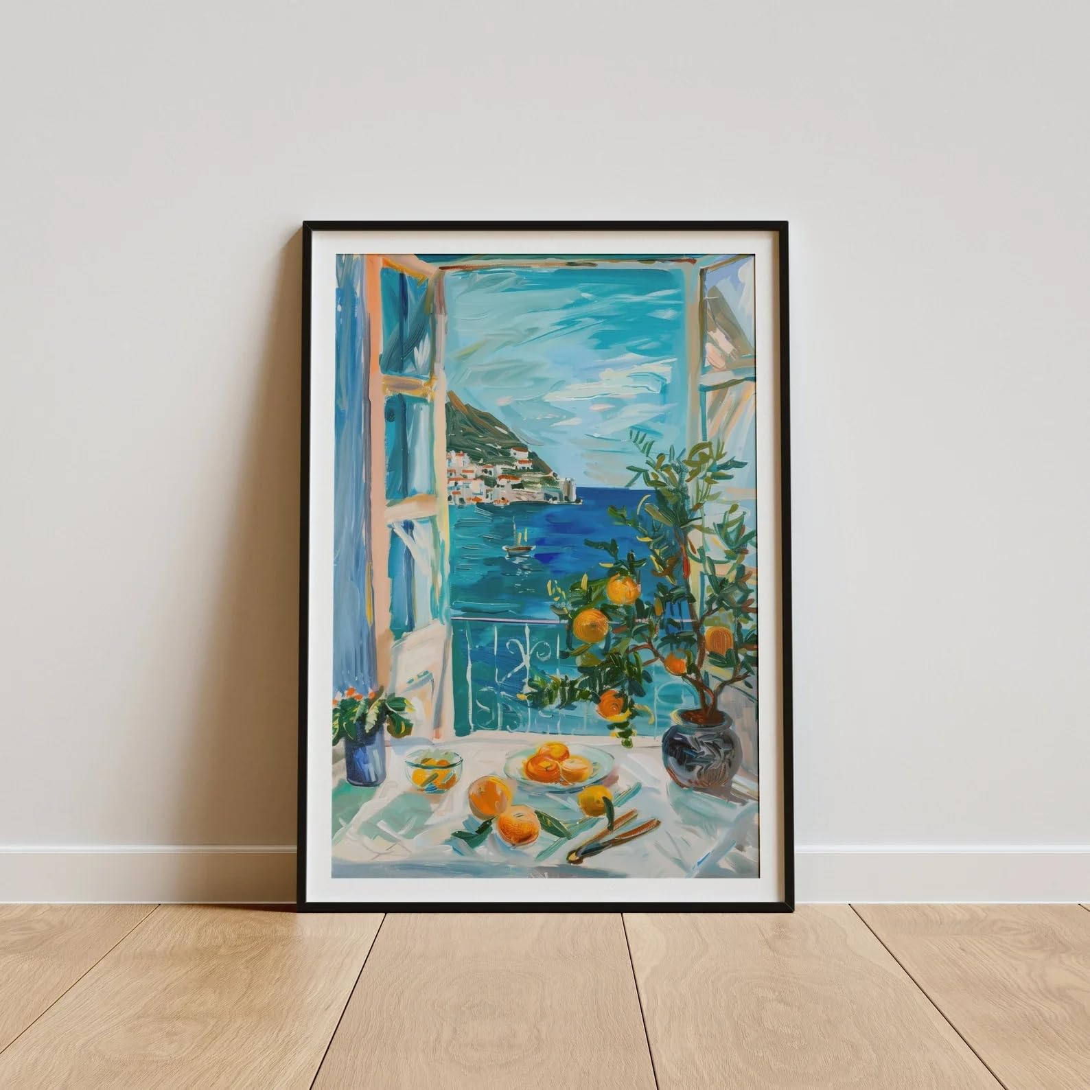 SDVIB Henri Matisse Open Window Poster, Coastal View with Oranges Art Print, Colorful Mediterranean Wall Decor Painting(50x70cm/Frameless)