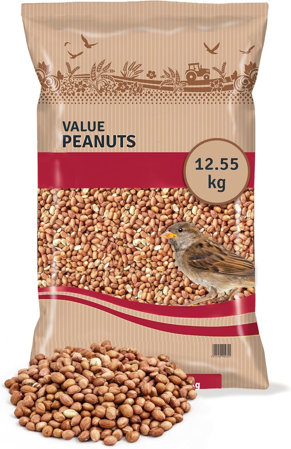 Whole Peanuts with kernels for Wild Birds 12.5kg - High Energy Food, High Protein Feed, Rich in Fats and Fibre, Great for Hanging, Bird Tables and Ground Feeding, Bulk Bag - Buzzby's, Uncoloured