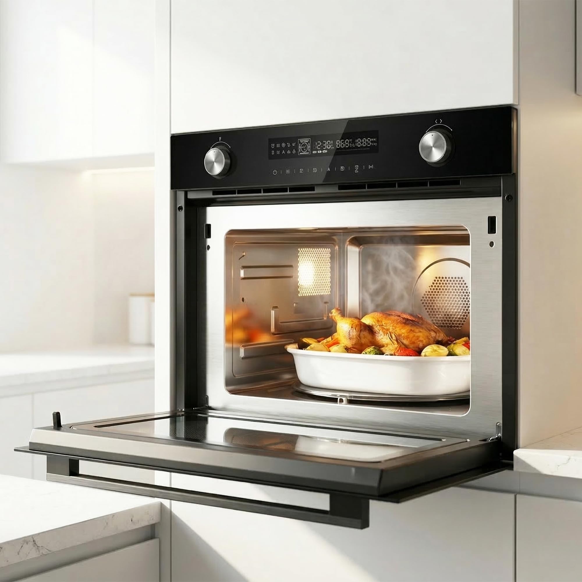 HMW‑MDBI34CTBK – Einbau‑Mikrowellen‑Ofen mit & Konvektion (34 L), leistungsstarke 900 W Mikrowelle, 1100 W, Konvektionsfunktion für gleichmäßige, + 5 Jahre Garantie