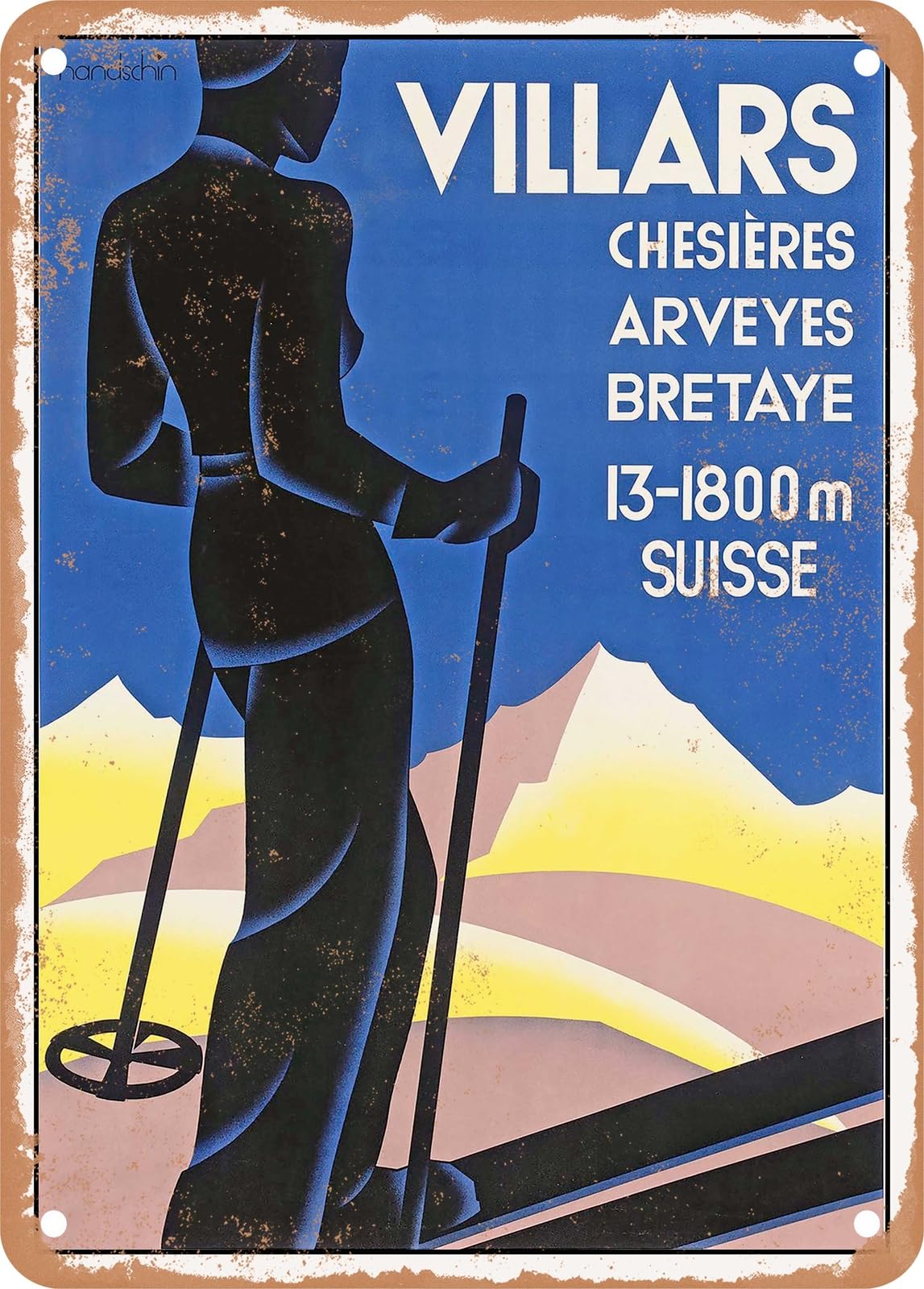 Miaomansenstore Metal Sign - 1934 Villars Chesieres Arveys Bretaue Suisse Vintage Ad Home Decor