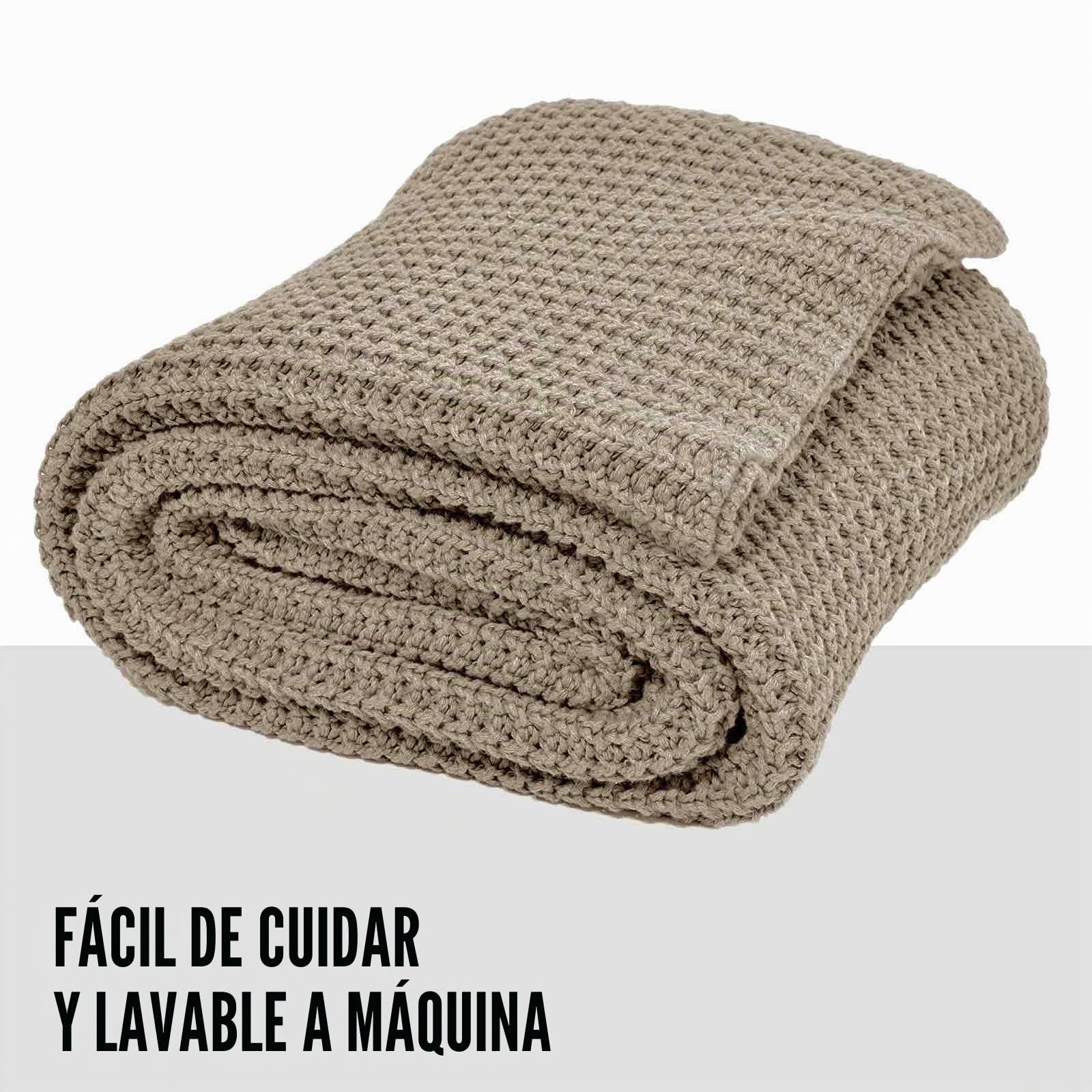 Manta Alen de Punto, 150x200 cm, Arena, 100% algodón, de Punto, Punto Grueso, Ökotex, Manta de Punto, Manta cómoda, Elegante y a la Moda