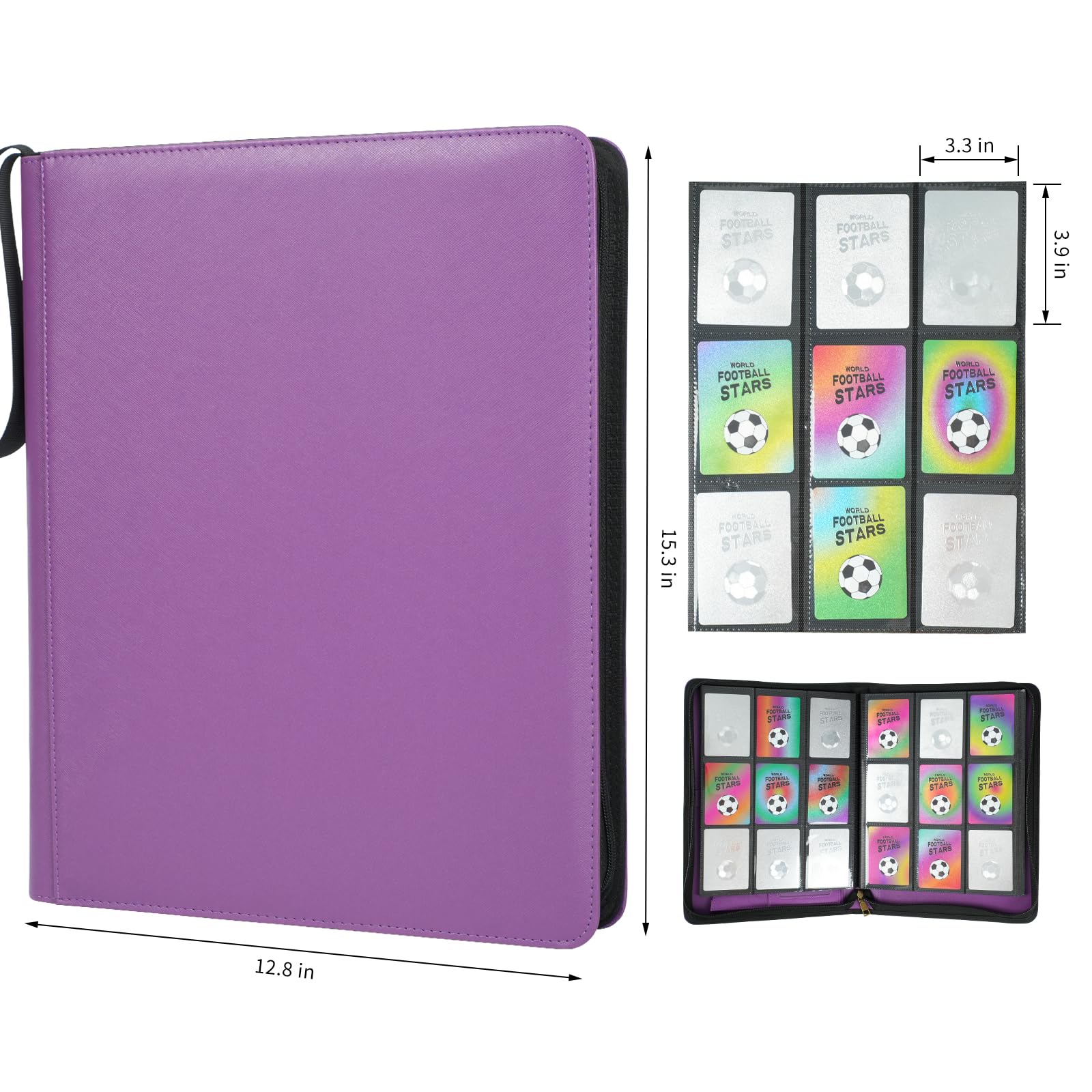Carpeta de tarjetas coleccionables con 240 bolsillos, bolsillo de doble cara, piel sintética, regalos para niños y niñas, color morado, tamaño grande, 9 bolsillos