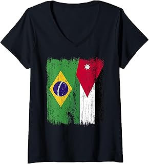 Womens Brazil Jordan Half Flag Brazilian Jordanian Roots V-Neck T-Shirt