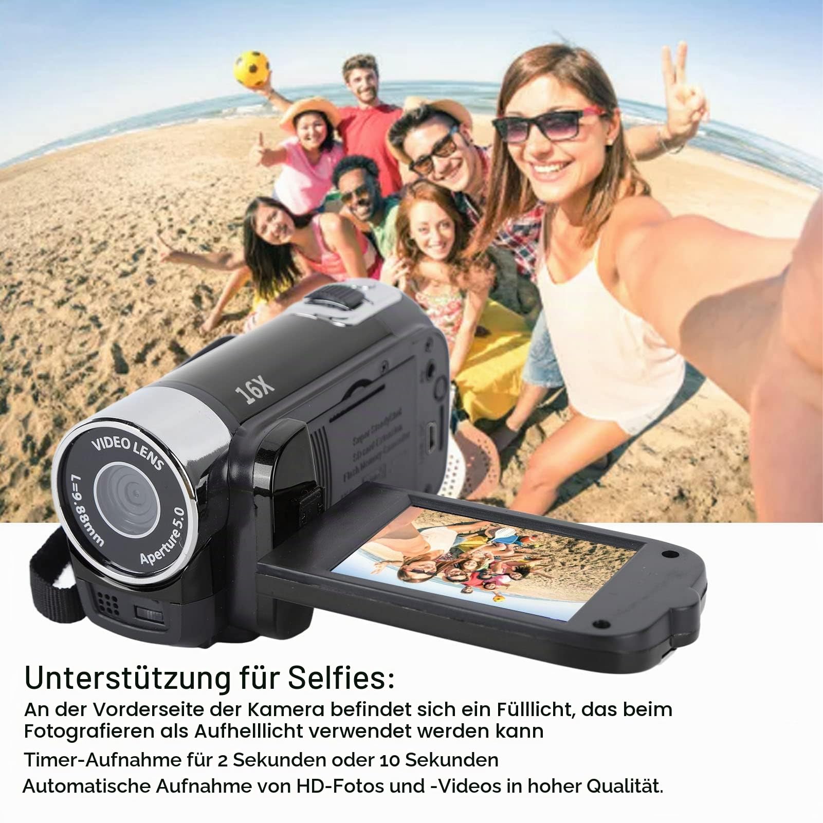 Digitalkamera, Videokamera-Camcorder, 16-Megapixel-DV-Kamera, 16-Fach-Digitalzoom-Videokamera, 2,7-Zoll-TFT-Digitalkamera mit Drehbarem Bildschirm (Schwarz)