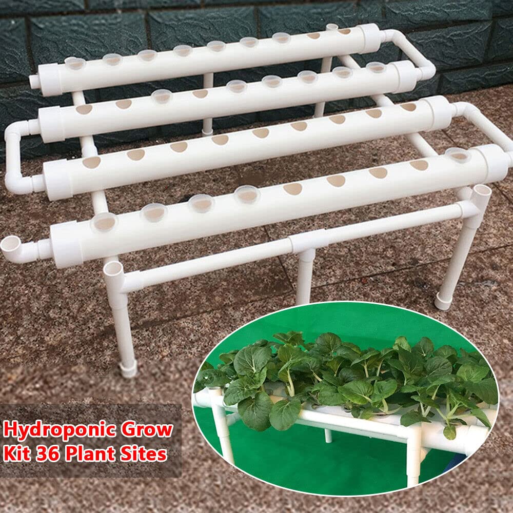 Treeisland Sistema hidropónico, kit de cultivo hidropónico con 36 plantas de cultivo hidropónico de PVC para casa, jardín, oficina
