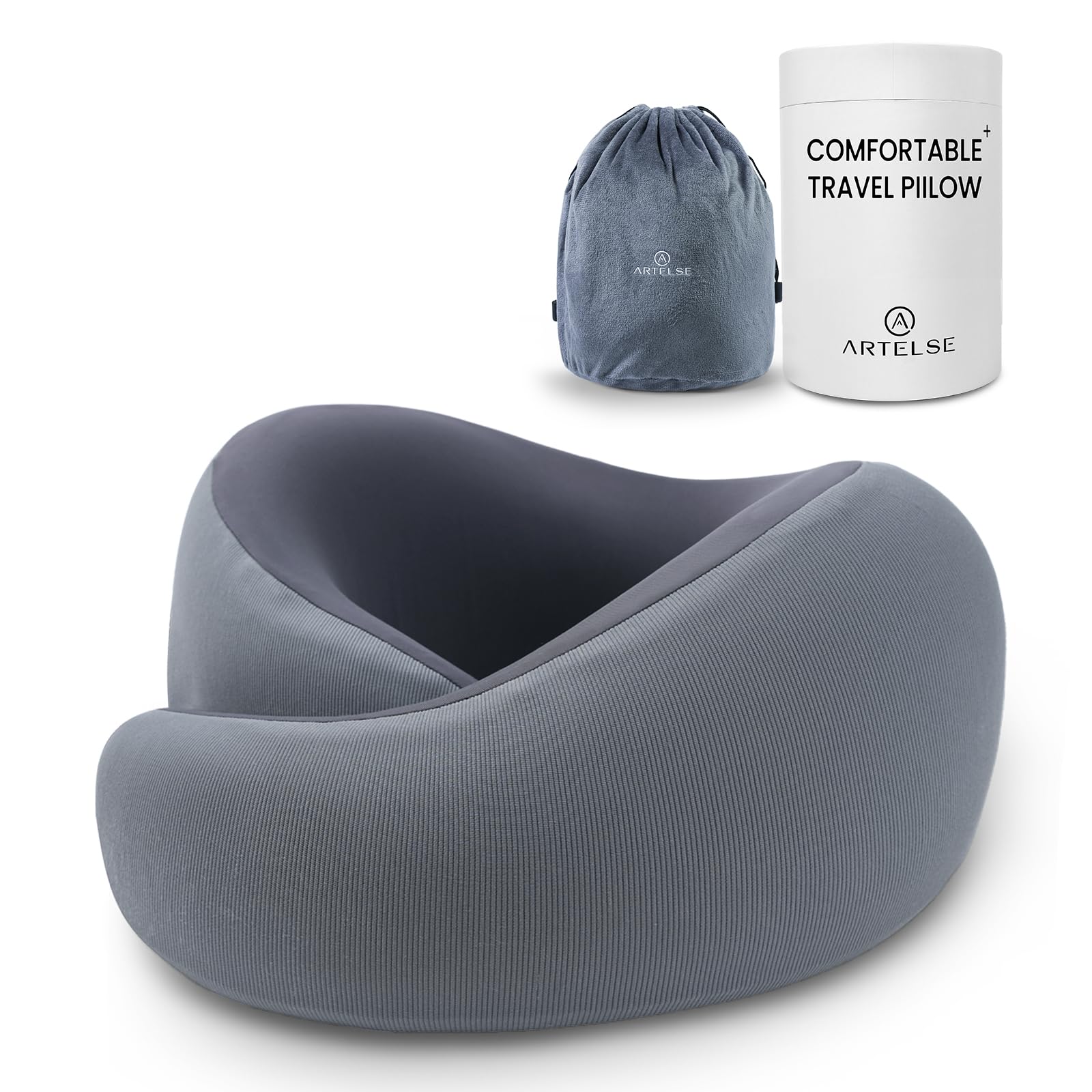 Artelse Travel Pillow for Airplane - Memory Foam Travel Neck Pillows with 360° Head Support Ergonomic Raised-Edge Designed for Traveling, Long Flights