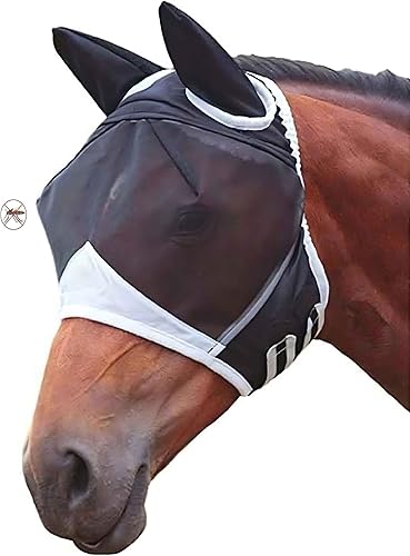 Miniatura 1 de Máscara de mosca de caballo con cubierta de orejas, protección UV, máscara de mosca de caballos con cubierta de ojos, red negra, protector solar