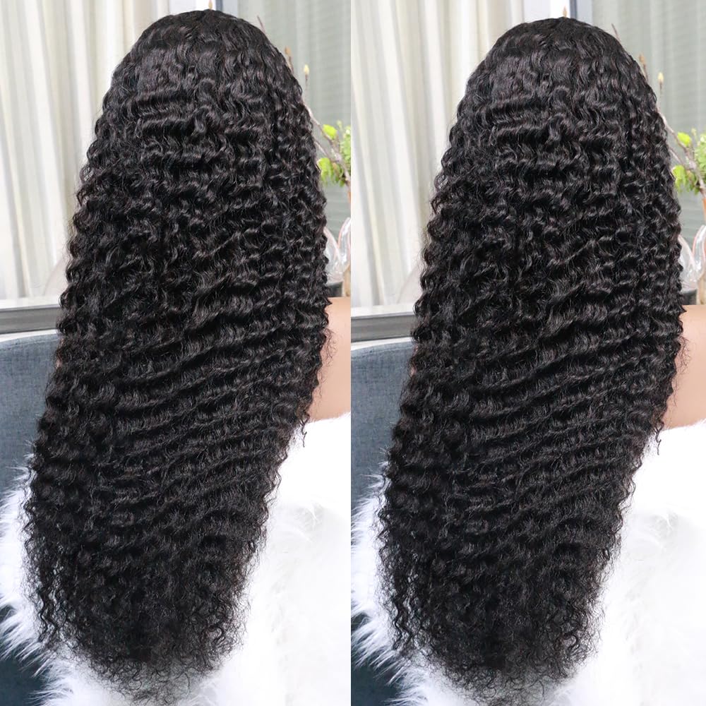 Brazilian Virgin Deep Wave Human Hair 13x6 Lace Front Wigs 34 Inch 100% Unprocessed Pre Plucked 200 Density Deep Curly Human Hair Hd Lace Frontal Glueless Wig Natural Color - Image 3