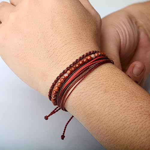 Miniatura 153 de Handmade Natural Stone Beaded Healing Bracelet Gift for Men Adjustable Rope String Bracelet (picasso jasper, Adjustable)