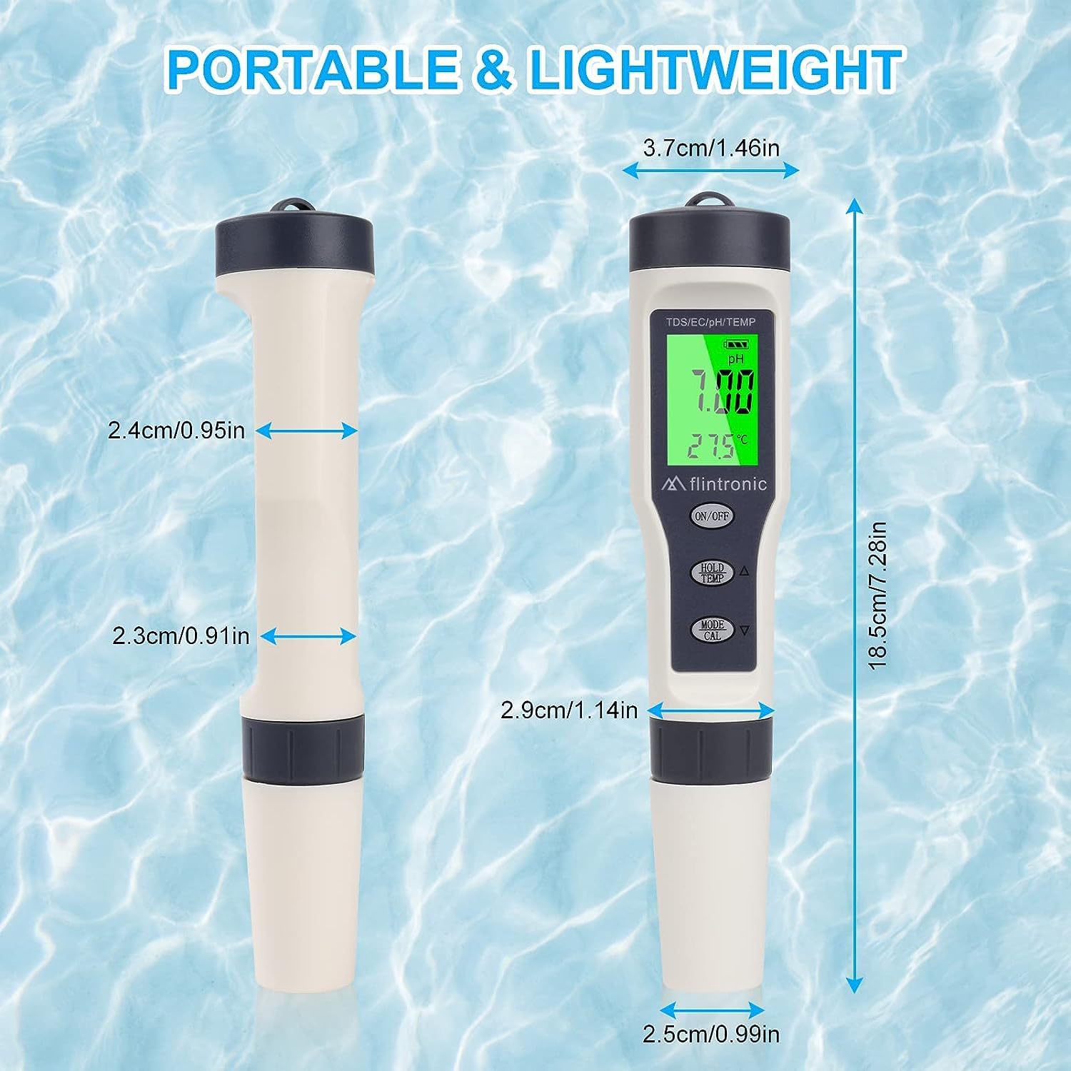 flintronic 4-In-1 PH Messgerät, PH/TDS/EC Temperatur Tester mit Hintergrundbeleuchtung, 0-14 pH-Messbereich-±0,1 pH-Genauigkeit, PH Wert Messgerät Pool Trinkwasser Schwimmbad Aquarium