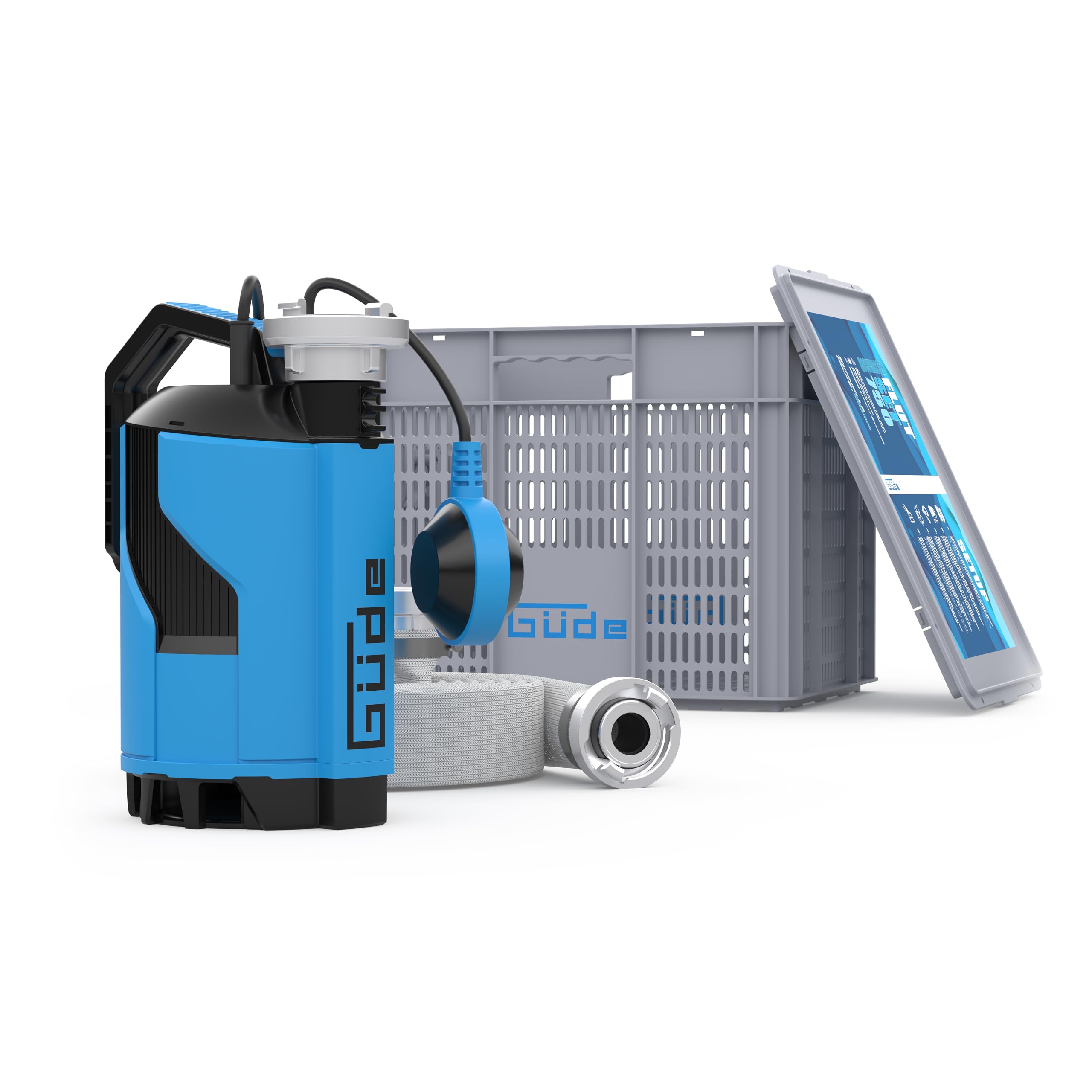 Güde Hochwasser Flut-Set 750-230 Volt, 750 Watt, 12000 Liter pro Stunde maximale Fördermenge, 8 Meter maximale Förderhöhe, 7 Meter maximale Eintauchtiefe, inkl. 10 Meter Druckschlauch, Transportbox