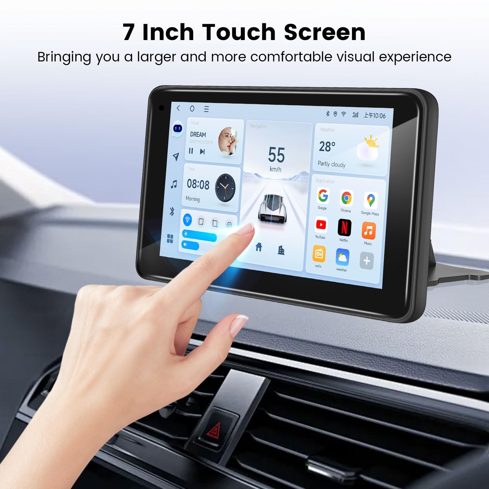 Wireless CarPlay Screen for Car, 7” HD Touch Android Auto Car Play Screen Portable Car Stereo Live Navigation Bluetooth Mirror Link Music, Video, Player Siri, GPS, FM, AUX, AirPlay — view 6
