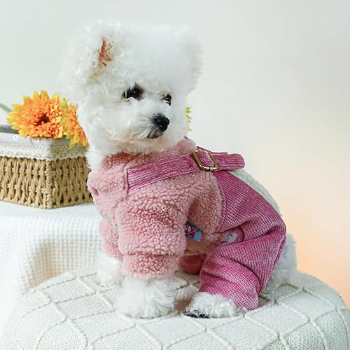 Miniatura 4 de Ropa para cachorros, pijamas para perro, trajes de invierno, abrigo para perros pequeños, overol de forro polar con patrón de corazón, pantalones de