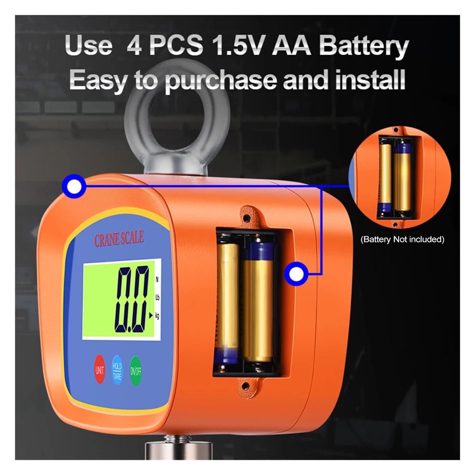 Báscula colgante digital de 1000 kg/500 g, báscula industrial con grúa y carcasa de aluminio, pantalla LCD retroiluminada, retención de datos, tara y cero Retención y tara