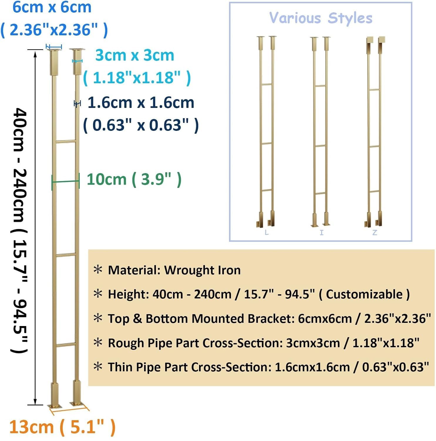 Moderno sistema de barandilla de metal con columnas cuadradas – Balaustres de ático interior de 6 pies, postes de montaje en suelo/techo y accesorios incluidos, color blanco Slish H (1 unidad)