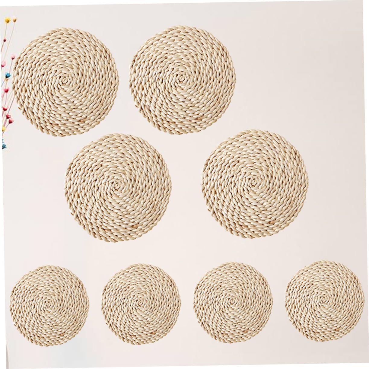 Mikinona 8 pièces Set Table Paille Naturelle Isolants Thermiques Épais Protège-Table Ronds pour Tasses Bols et Assiettes Usage Maison